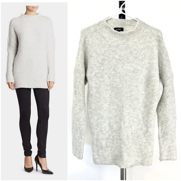 Lord & Taylor Alpaca Wool Heather Gray Cream Textural Knit Mockneck Sweater Sz M - Picture 1 of 13